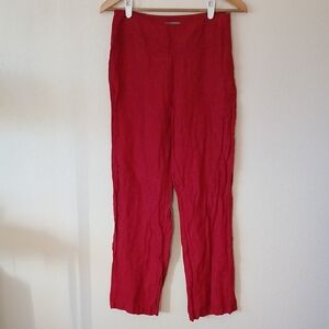 Kenar Red Linen Pull On Pants Side Zip Size 8
